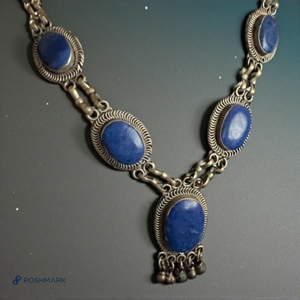 💖 Vintage Tribal Silver Lapis Necklace 💖